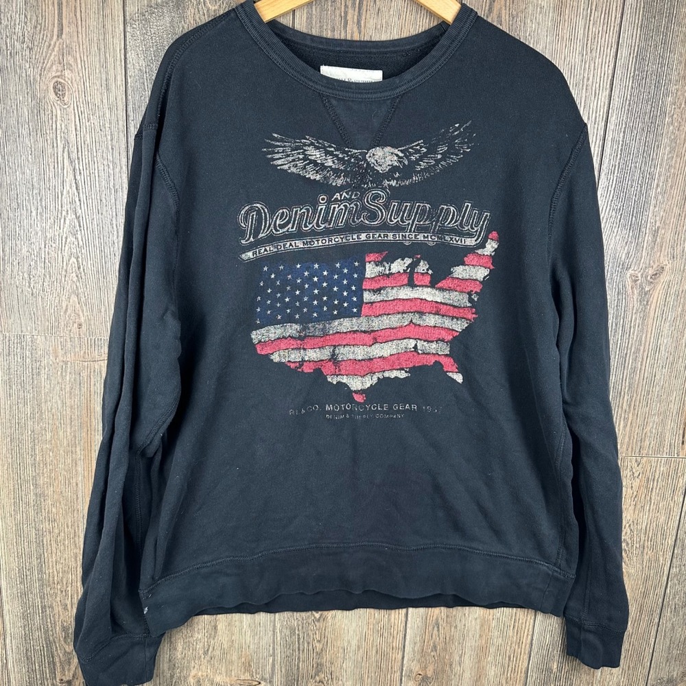 Denim & Supply Ralph Lauren Graphic Sweatshirt USA Flag Eagle Mens Size XL - Picture 2 of 6